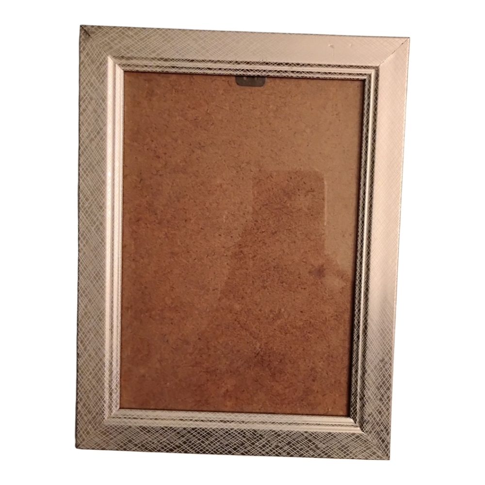 Silver Photo Frame, 5" x 7", Easel Back, Acrylic, Glass Pane, Pre-owned